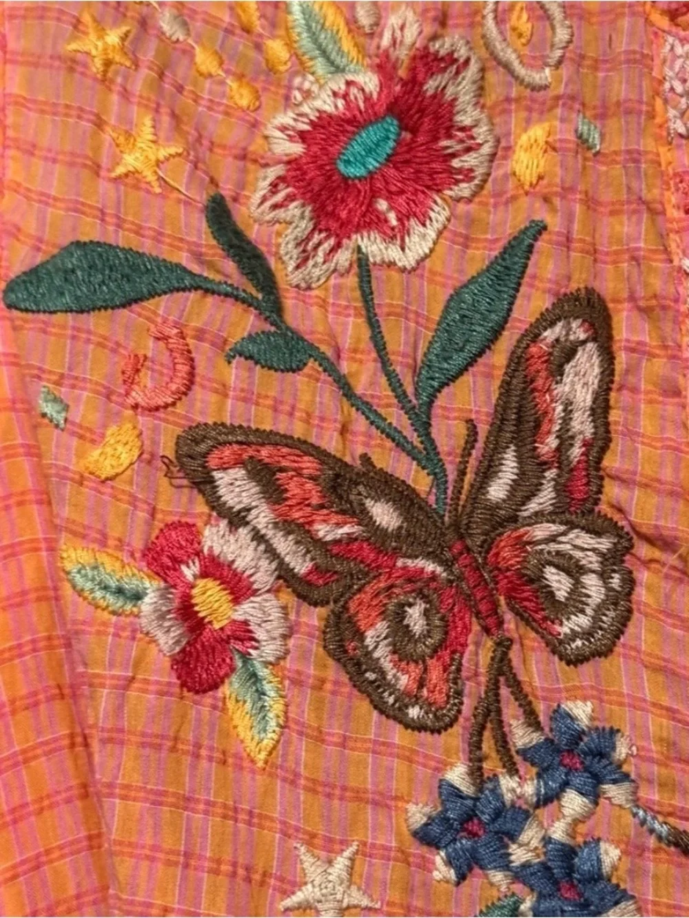 Johnny Was Olinda Puff Sleeve Embroidered Floral V-Neck Top Blouse
